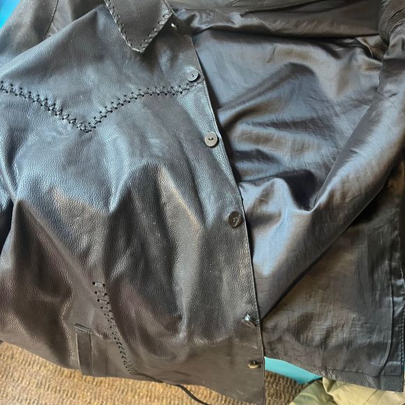 CO Men's Black Leather Biker Jacket Size 48 - Picture 6 of 7